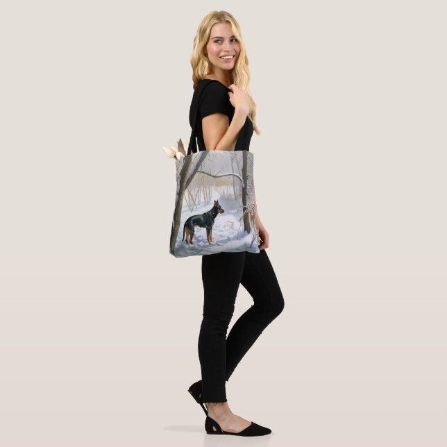 Doberman Pinscher Let It Snow Christmas Tote Bag (On Model)