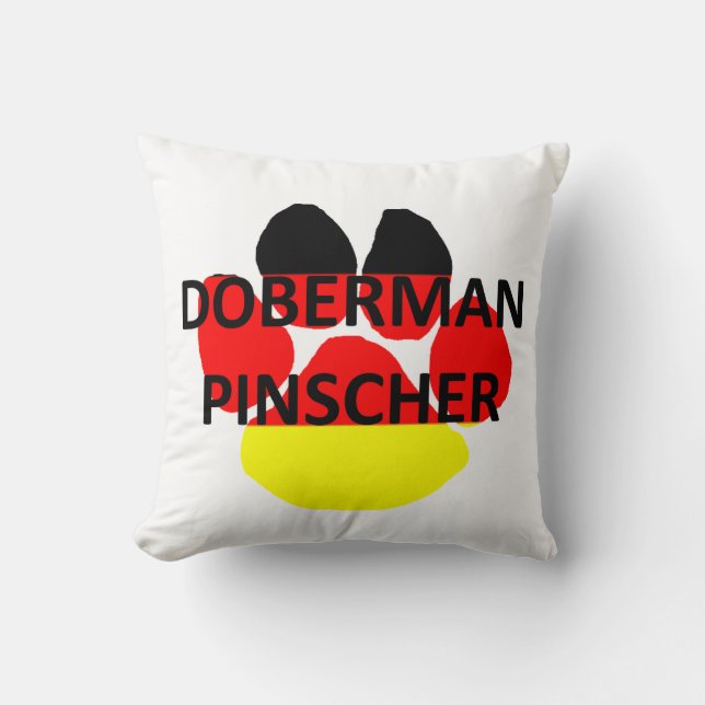 doberman pinscher on germany-flag paw throw pillow (Front)