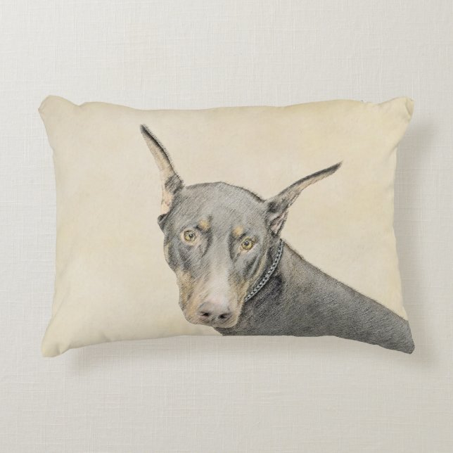 Doberman Pinscher Painting - Original Dog Art Accent Pillow (Front)