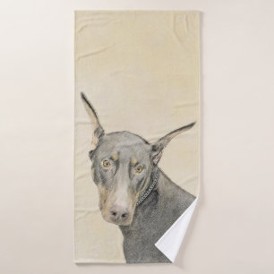 Doberman Pinscher Painting - Original Dog Art Bath Towel Set