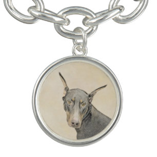 Doberman Pinscher Painting - Original Dog Art Bracelet