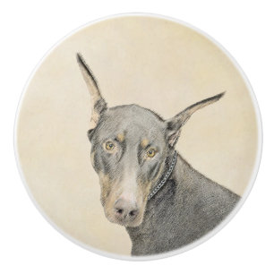 Doberman Pinscher Painting - Original Dog Art Ceramic Knob
