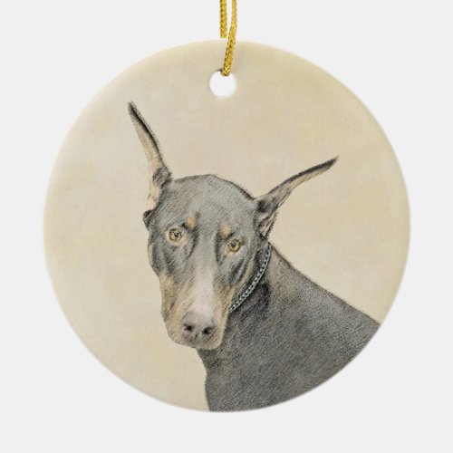 Doberman Pinscher Painting _ Original Dog Art Ceramic Ornament