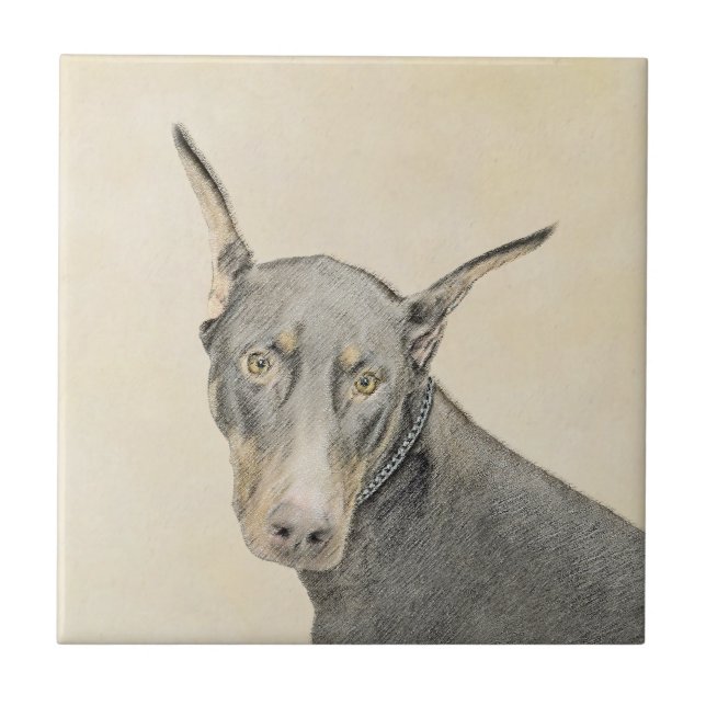 Doberman Pinscher Painting - Original Dog Art Ceramic Tile (Front)