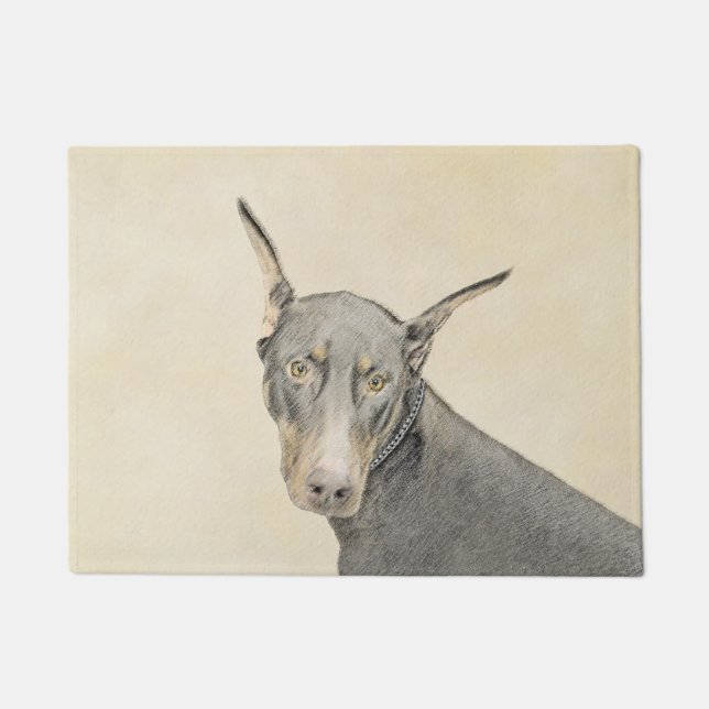 Doberman Pinscher Painting - Original Dog Art Doormat (Front)