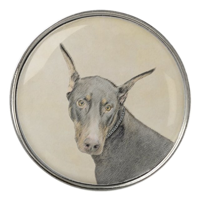 Doberman Pinscher Painting - Original Dog Art Golf Ball Marker (Front)