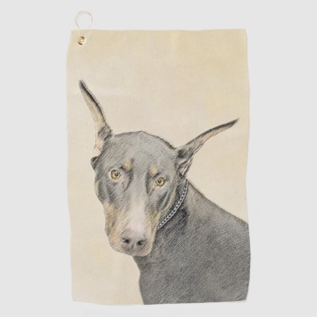 Doberman Pinscher Painting - Original Dog Art Golf Towel (Front)