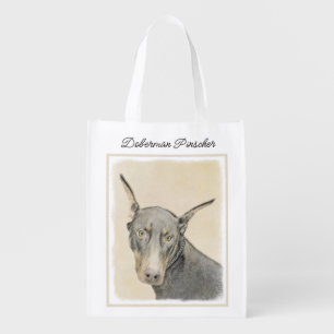 Doberman Pinscher Painting - Original Dog Art Grocery Bag