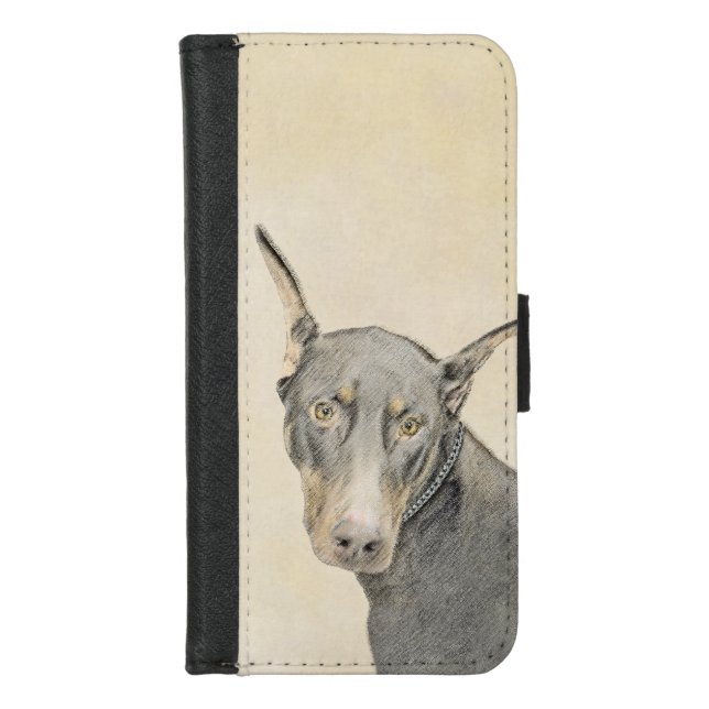 Doberman Pinscher Painting - Original Dog Art iPhone Wallet Case (Front)