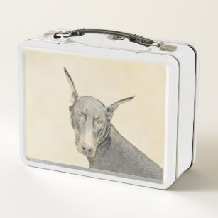 Doberman Pinscher Painting - Original Dog Art Metal Lunch Box