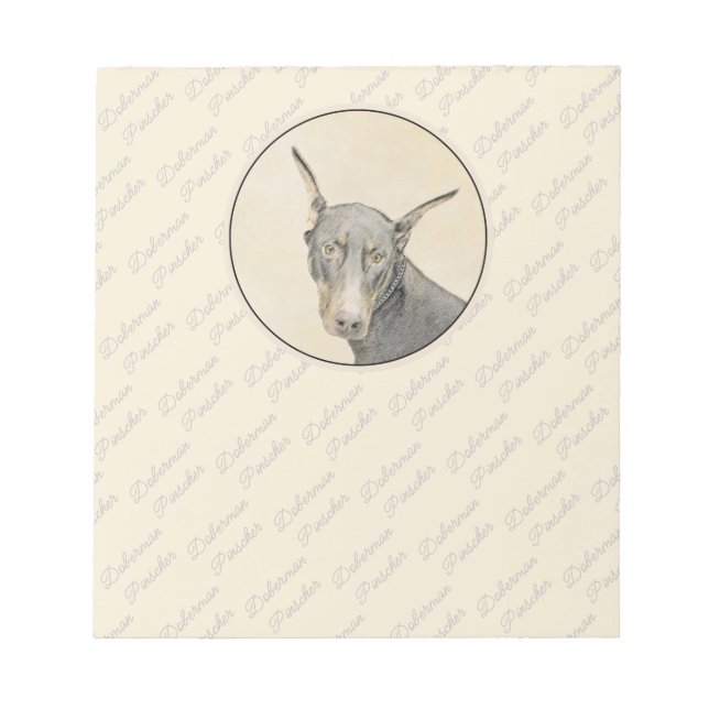 Doberman Pinscher Painting - Original Dog Art Notepad (Front)