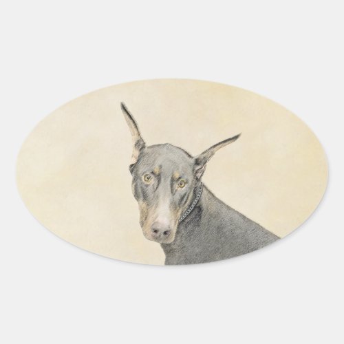 Doberman Pinscher Painting _ Original Dog Art Oval Sticker