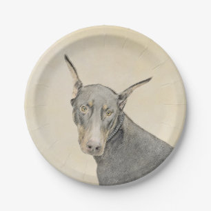 Doberman Pinscher Painting - Original Dog Art Paper Plates