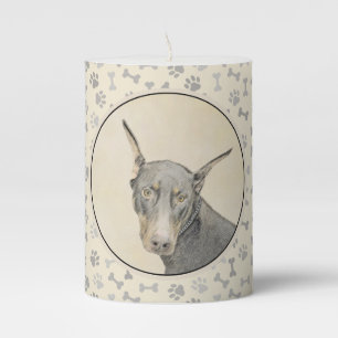 Doberman Pinscher Painting - Original Dog Art Pillar Candle