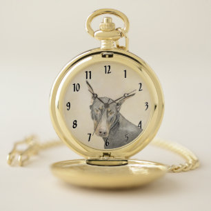 Doberman Pinscher Painting - Original Dog Art Pocket Watch