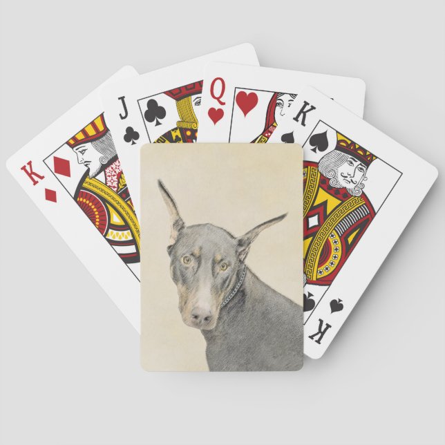 Doberman Pinscher Painting - Original Dog Art Poker Cards (Back)