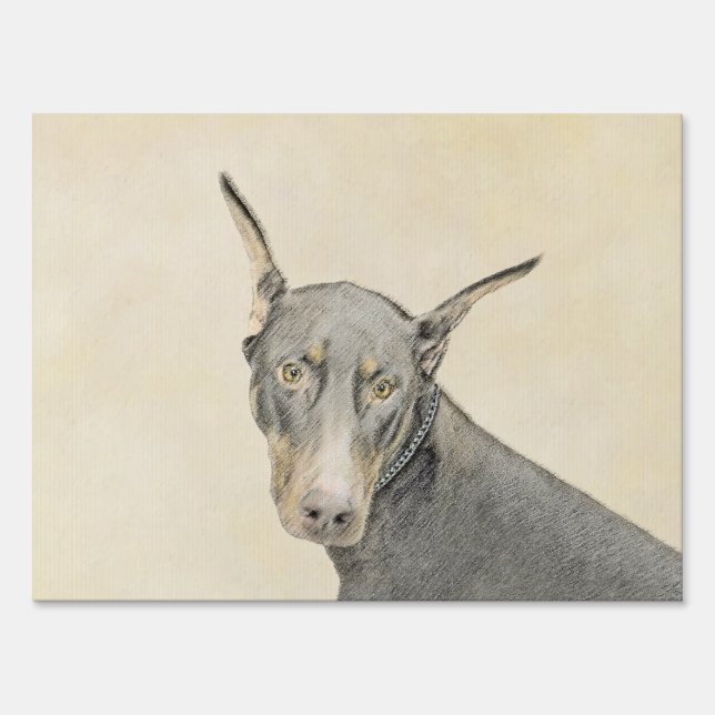 Doberman Pinscher Painting - Original Dog Art Sign (Front)