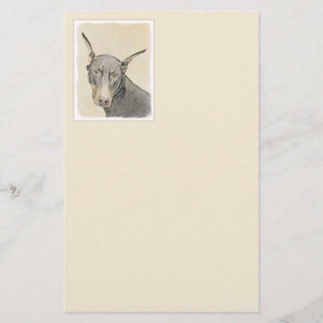 Doberman Pinscher Painting - Original Dog Art Stationery (Front)