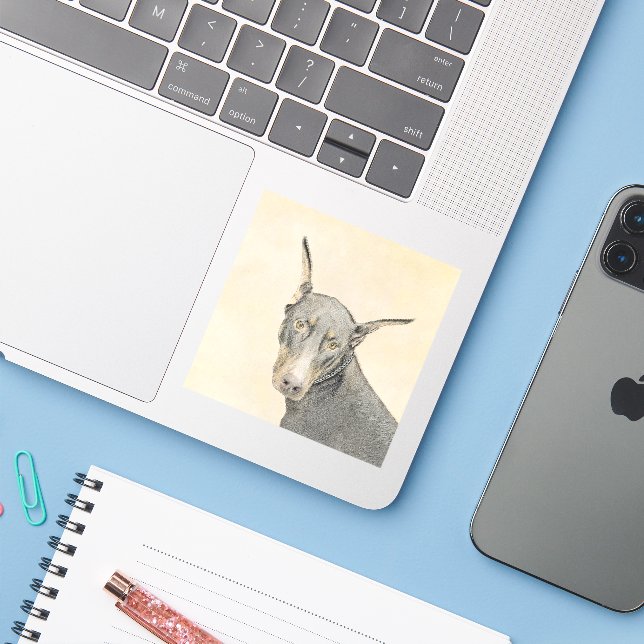 Doberman Pinscher Painting - Original Dog Art Sticker (Laptop w/ iPhone)