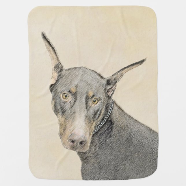 Doberman Pinscher Painting - Original Dog Art Swaddle Blanket (Front)