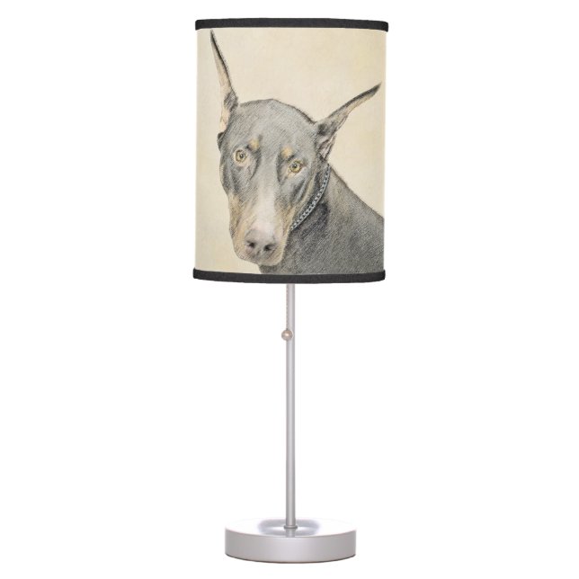 Doberman Pinscher Painting - Original Dog Art Table Lamp (Front)