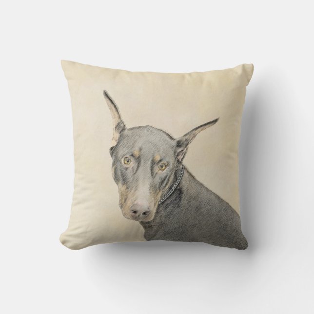 Doberman Pinscher Painting - Original Dog Art Throw Pillow (Front)
