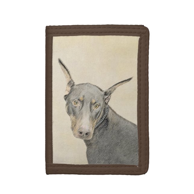 Doberman Pinscher Painting - Original Dog Art Tri-fold Wallet (Front Vertical)