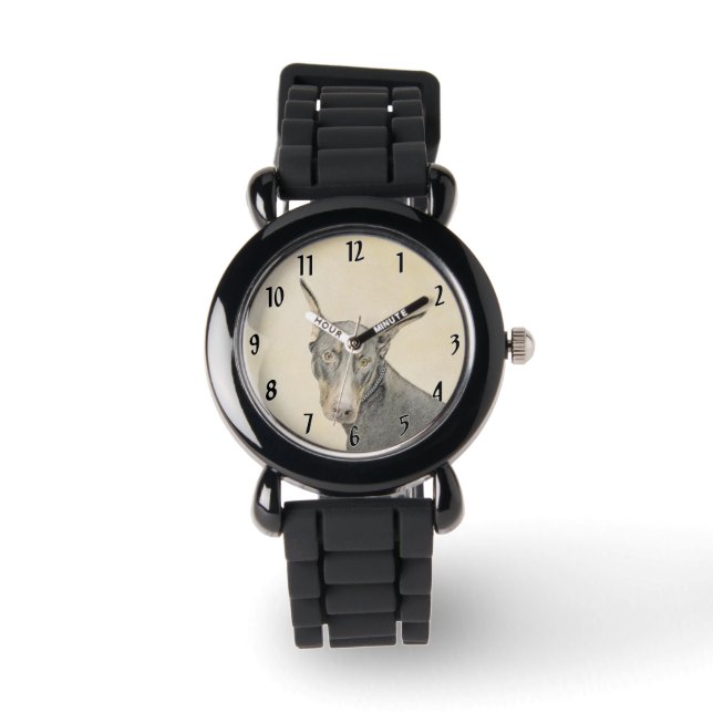Doberman Pinscher Painting - Original Dog Art Watch (Front)