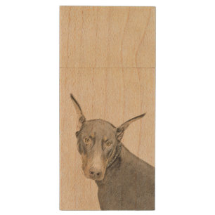 Doberman Pinscher Painting - Original Dog Art Wood Flash Drive