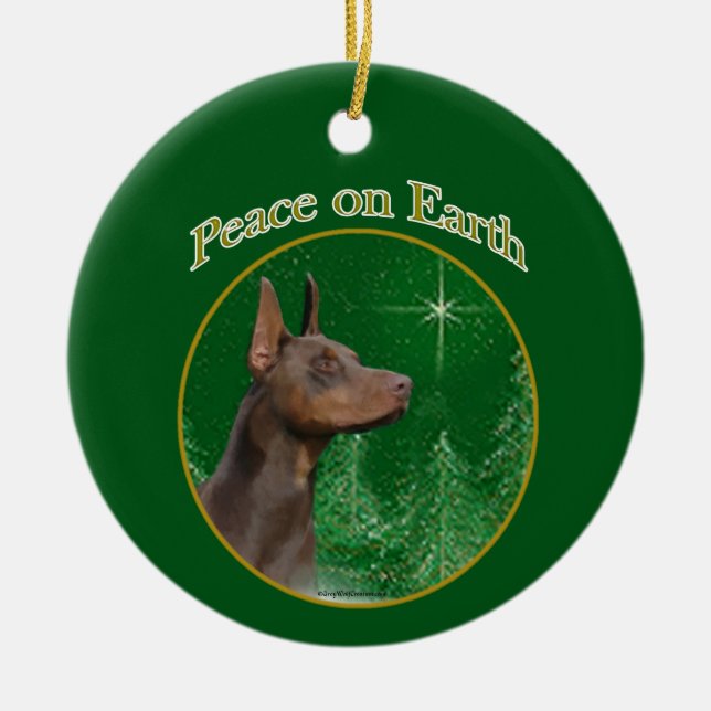 Doberman Pinscher Peace Ceramic Ornament (Front)
