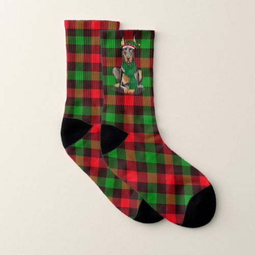 Doberman Pinscher Plaid Funny Dog Lovers Holiday Socks
