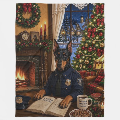 Doberman Pinscher Police Holiday Fleece Blanket