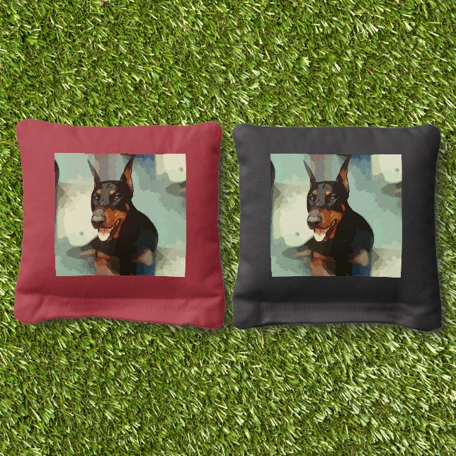 Doberman Pinscher Portrait  Cornhole Bags (Grass)