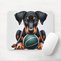 Doberman Pinscher Puppy Holding a Ball