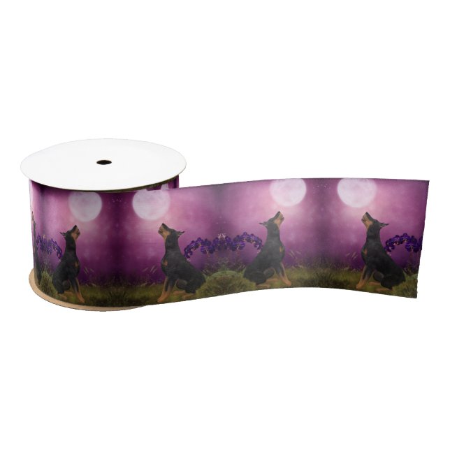 Doberman Pinscher Purple Orchids Dog Art  Satin Ribbon (Spool)