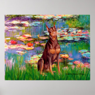 Doberman Pinscher (red) - Lilies 2 Poster