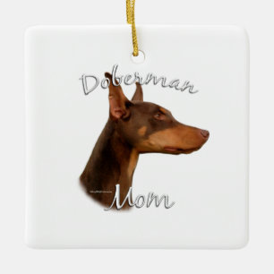 Doberman Pinscher (red) Mom 2 Ceramic Ornament