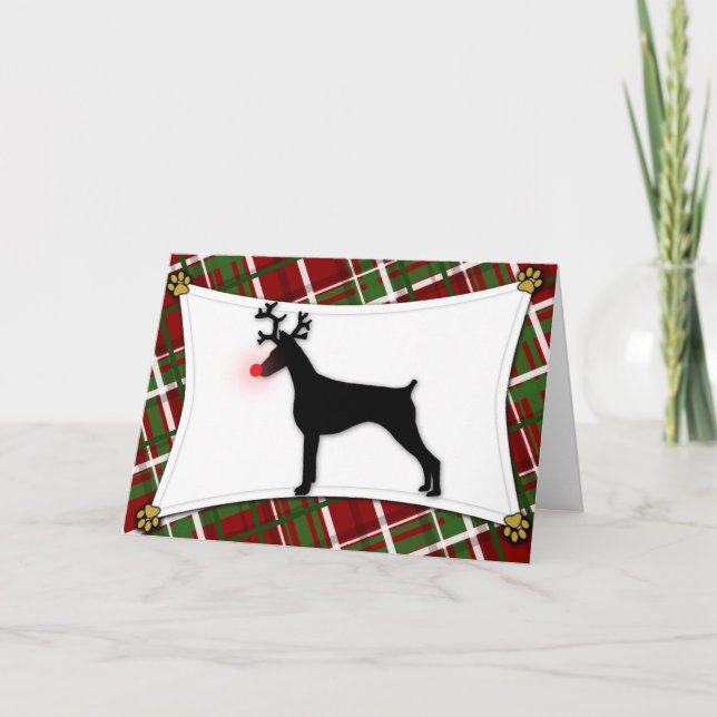 Doberman Pinscher Reindeer Christmas Card (Front)