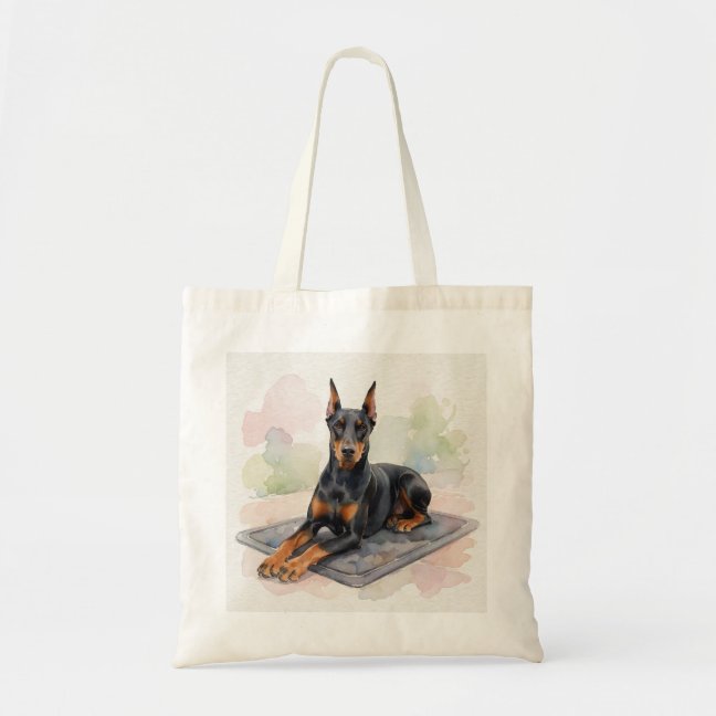 Doberman Pinscher Resting On The Security Post Mat Tote Bag