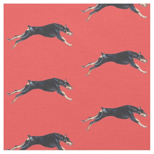 Doberman Pinscher Running Red Dog Art Fabric