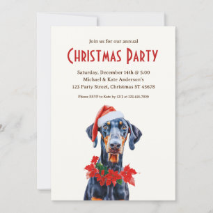 Doberman Pinscher Santa Hat Dog Christmas Party Invitation
