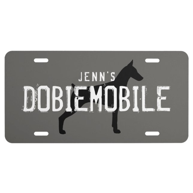Doberman Pinscher Silhouette DOBIEMOBILE Custom License Plate (Front)