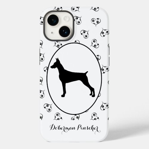 Doberman Pinscher Silhouette Hearts and Paw Prints Case_Mate iPhone 14 Case