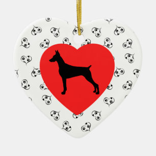 Doberman Pinscher Silhouette with Hearts Ceramic Ornament