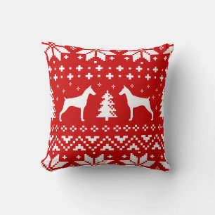 Doberman Pinscher Silhouettes Christmas Holiday Throw Pillow