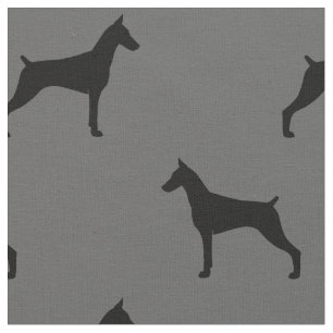 Doberman Pinscher Silhouettes Grey and Black Fabric