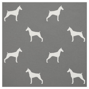 Doberman Pinscher Silhouettes Grey and White Fabric