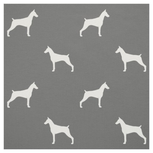 Doberman Pinscher Silhouettes Grey and White Fabric