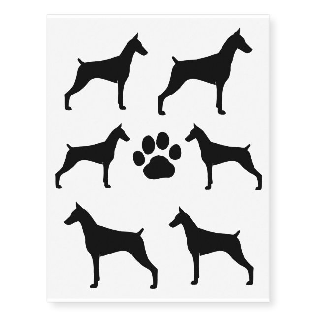 Doberman Pinscher Silhouettes Temporary Tattoos (Front)