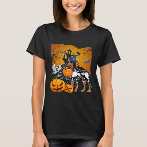 Doberman Pinscher Skeleton Halloween Happy Pumpkin T_Shirt